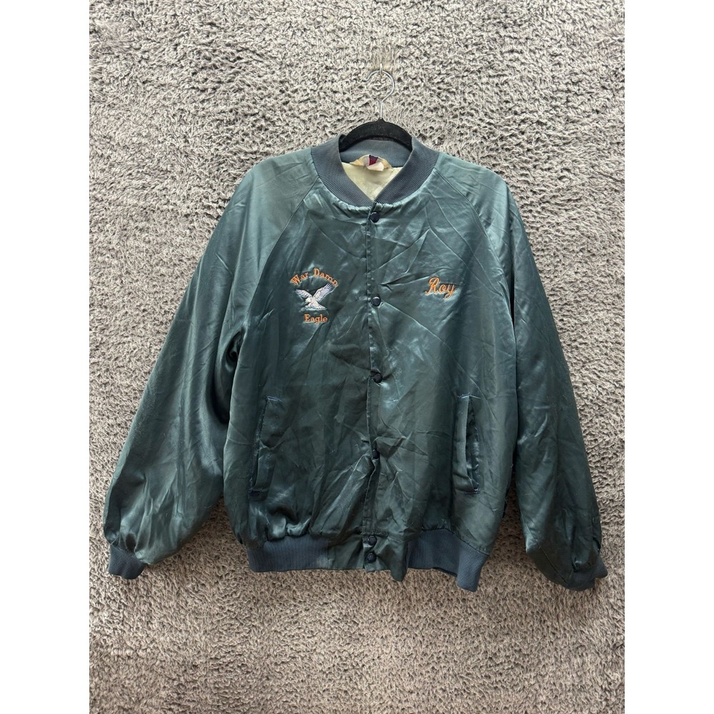 Vintage Auburn University War Damn Eagle Bomber Jacket Green Mens XL